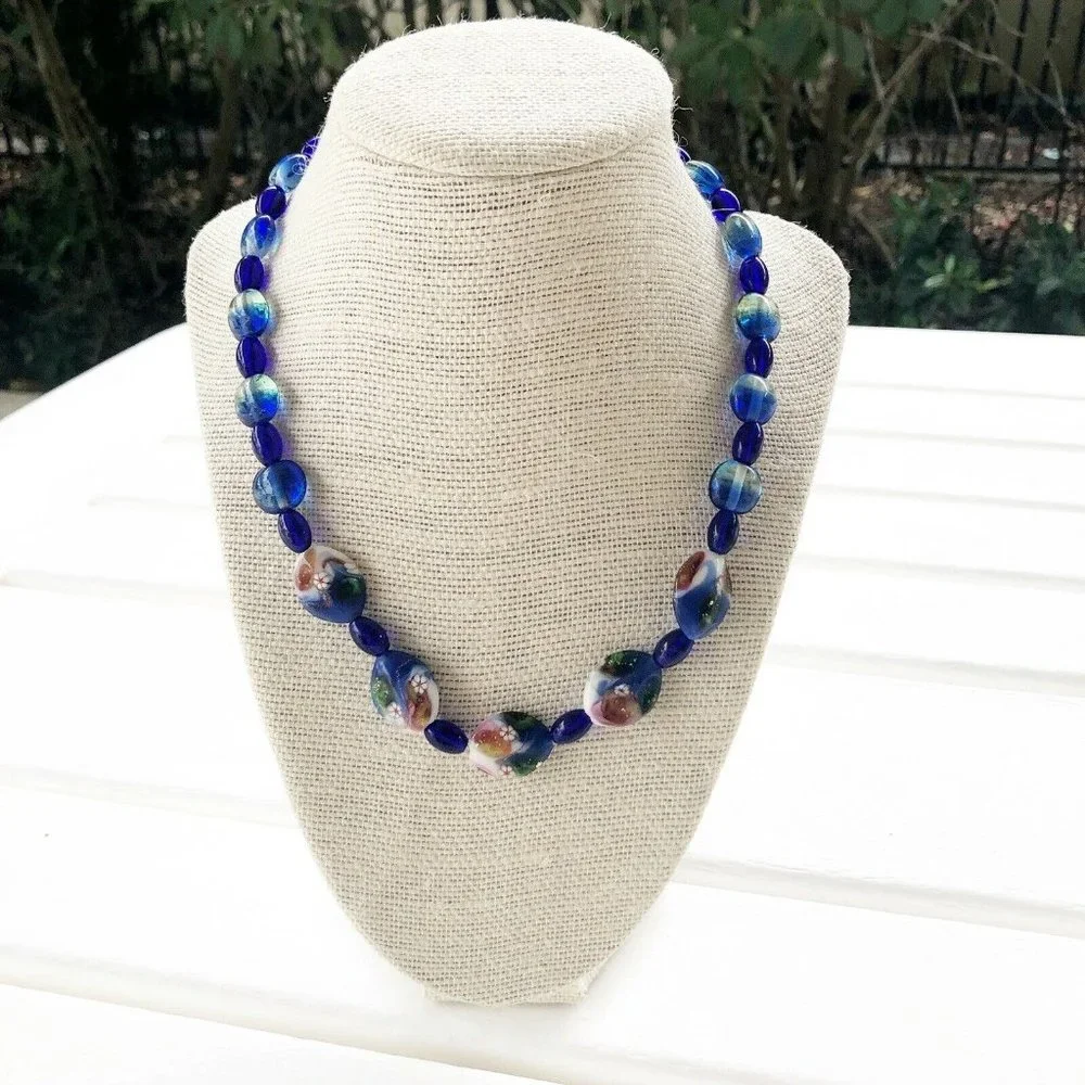 NWT Czech Glass & Hand Painted Ceramic Necklace